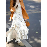 BXOXO Long Skirts Women Polka Fot Irregular Ruffles High Waist French Style Chic Sweet Elegant Skirt Female Fashion Casual